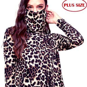 Plus Size Long Sleeve Cowl Neck w_Face Cover